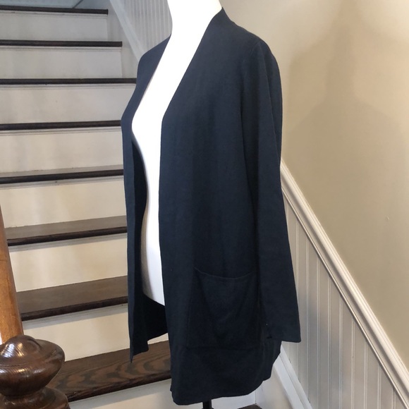 J JILL Navy Blue Flat Knit Open Cardigan w Hand Pockets Sz XS - Picture 4 of 8